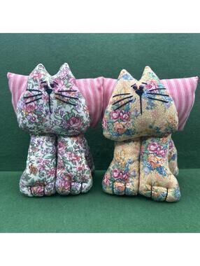 MEOW VTG Floral Calico Plush fabric Cats Gingham Bow Country Farmcore Granny